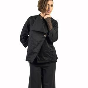 EUC Porto Asymmetric Draped Jacket Charcoal Black Sz 2 Sculptural Modern Blazer